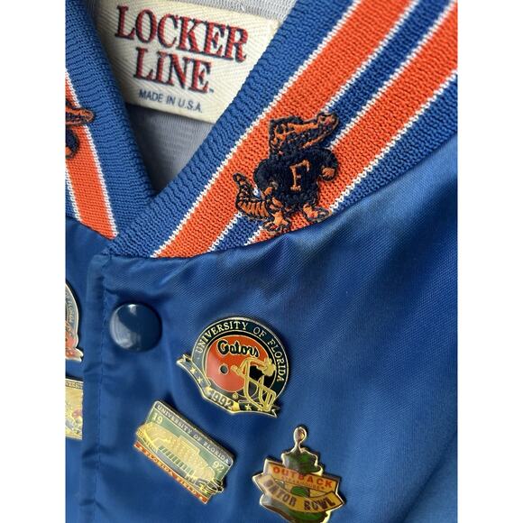 Vtg Locker Line Florida Gators Satin Bomber Jacket L Custom Patches Pins 90s USA - Picture 13 of 16